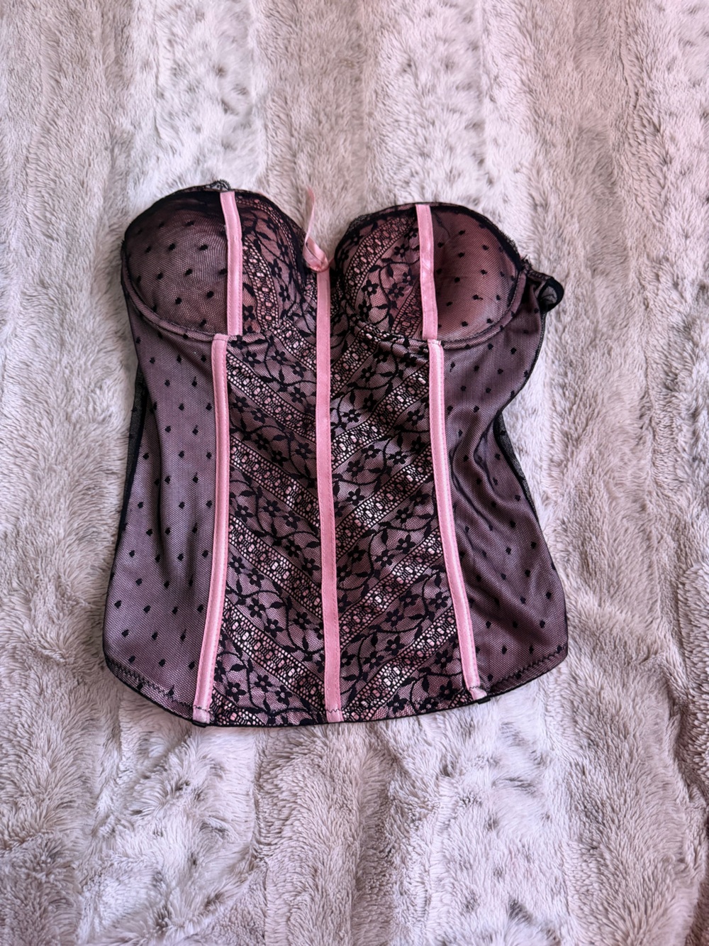 Charlotte Russe Pink and Black Lace Bustier